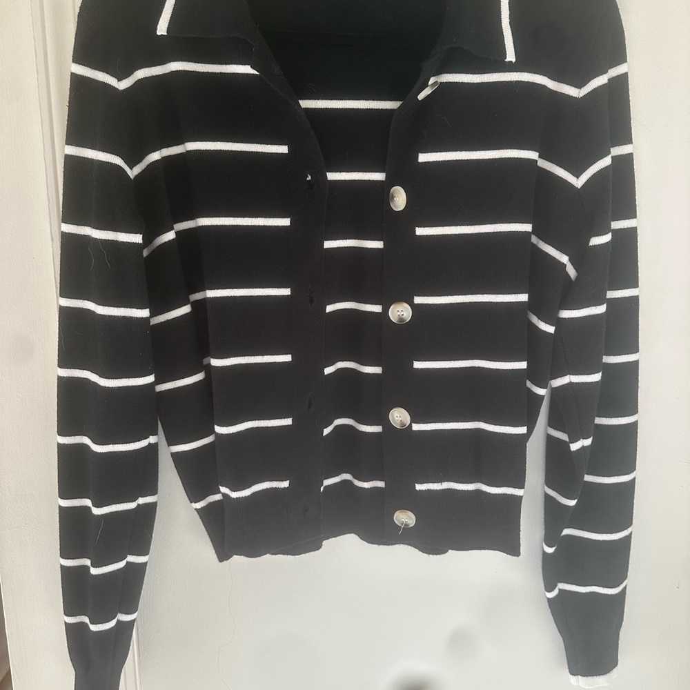 Black and White Striped Women's Sweater